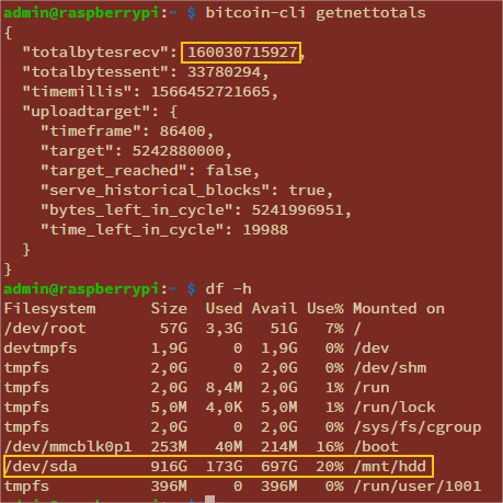 Blockchain disk space used