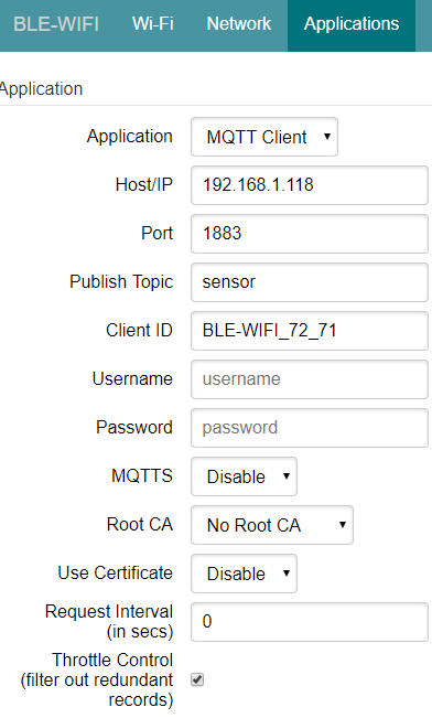 Gateway Application Configuration for MQTT