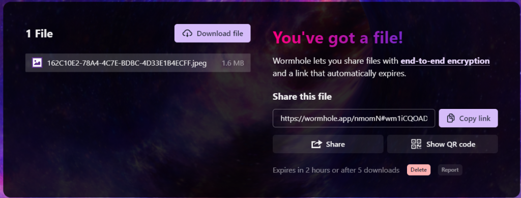 Wormhole downloading page
